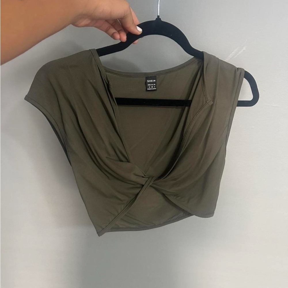 SHEIN Olive Twist Front Crop Top